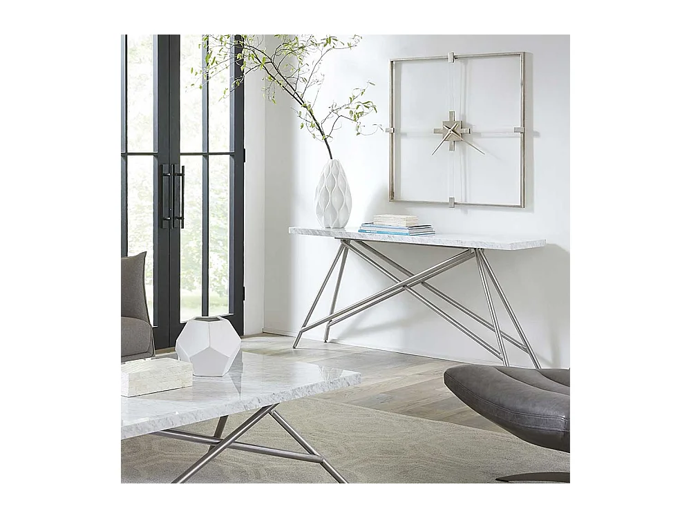 Marmor Konsolentisch in Weiß Vierfußgestell aus Edelstahl