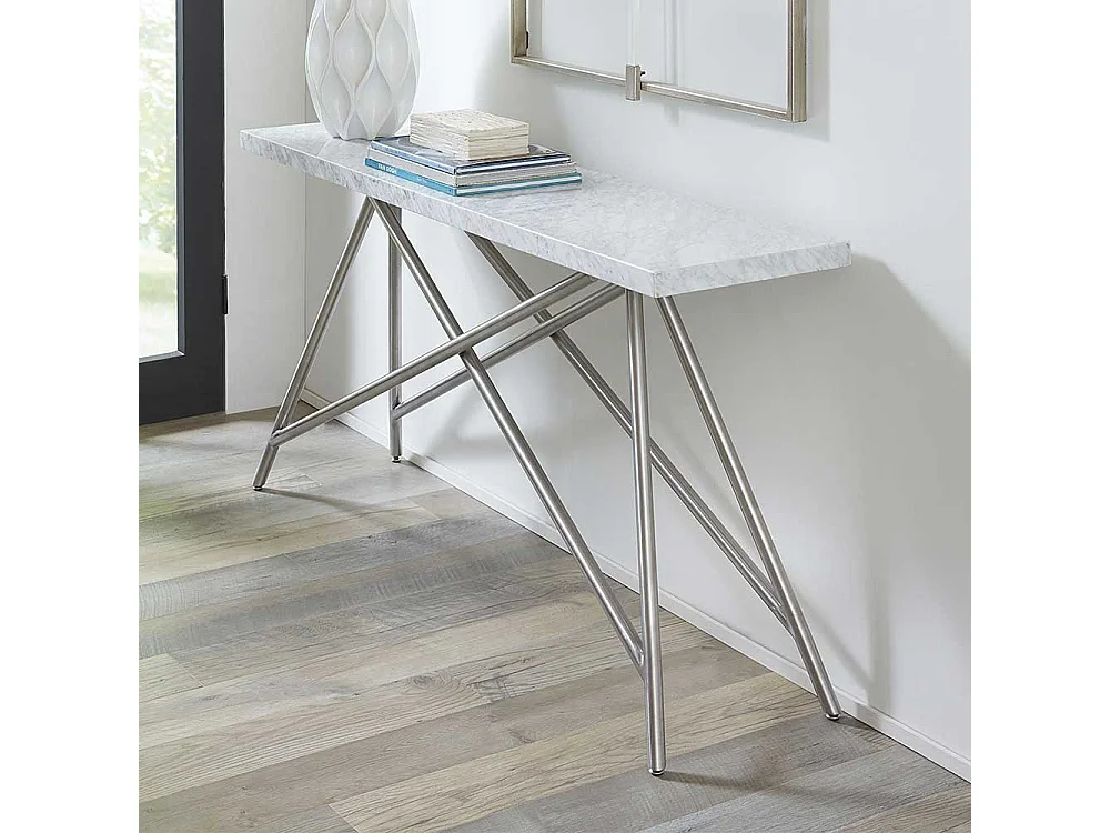 Marmor Konsolentisch in Weiß Vierfußgestell aus Edelstahl