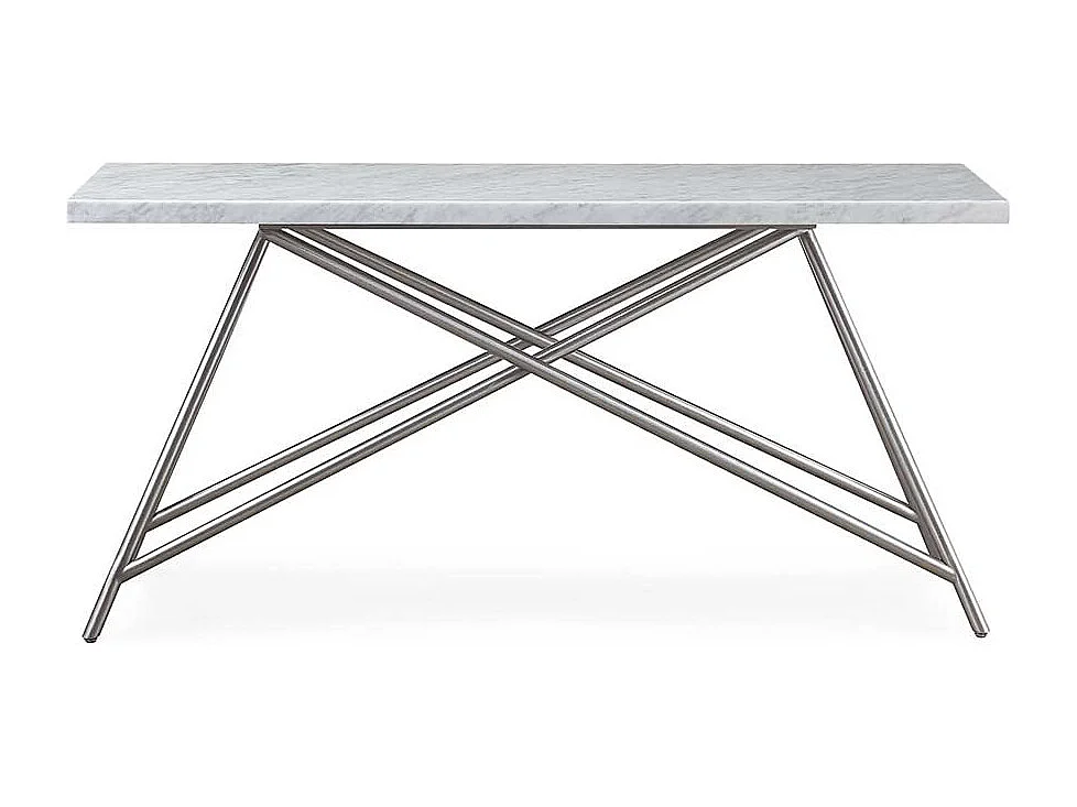 Marmor Konsolentisch in Weiß Vierfußgestell aus Edelstahl