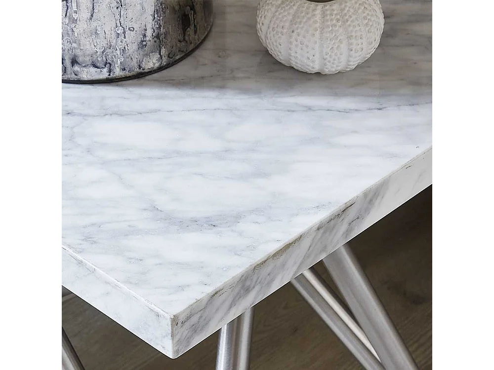 Marmor Konsolentisch in Weiß Vierfußgestell aus Edelstahl