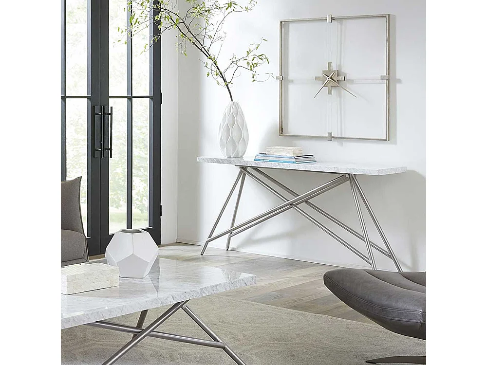 Marmor Konsolentisch in Weiß Vierfußgestell aus Edelstahl