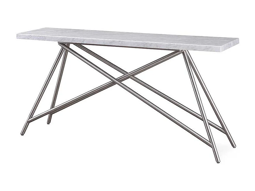 Marmor Konsolentisch in Weiß Vierfußgestell aus Edelstahl