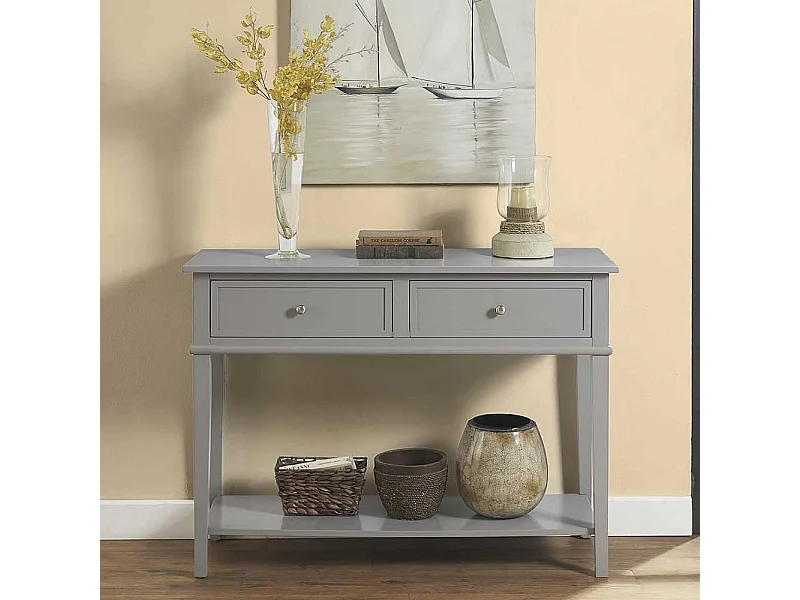 Landhausstil Konsolentisch in Grau zwei Schubladen