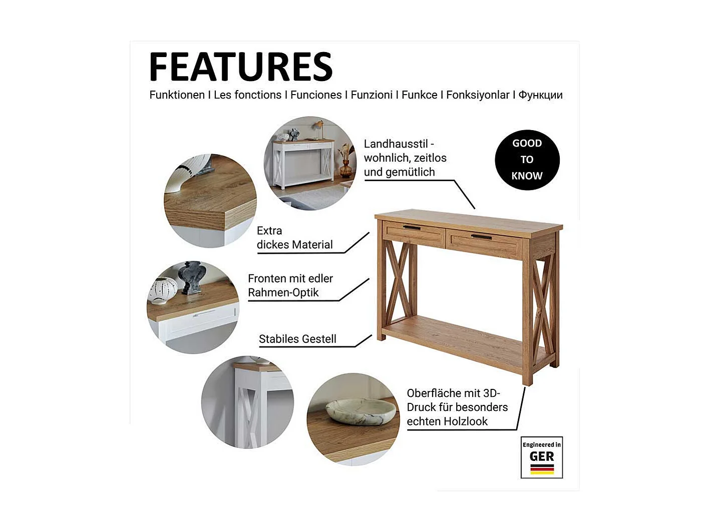 Konsolen Tisch Dielen Konsole im Landhausstil 110 cm breit