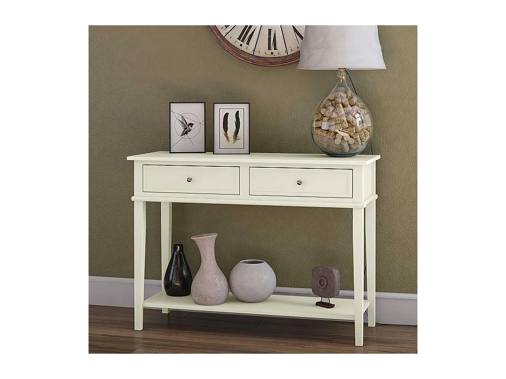 Landhaus Konsolen Tisch in Cremefarben zwei Schubladen