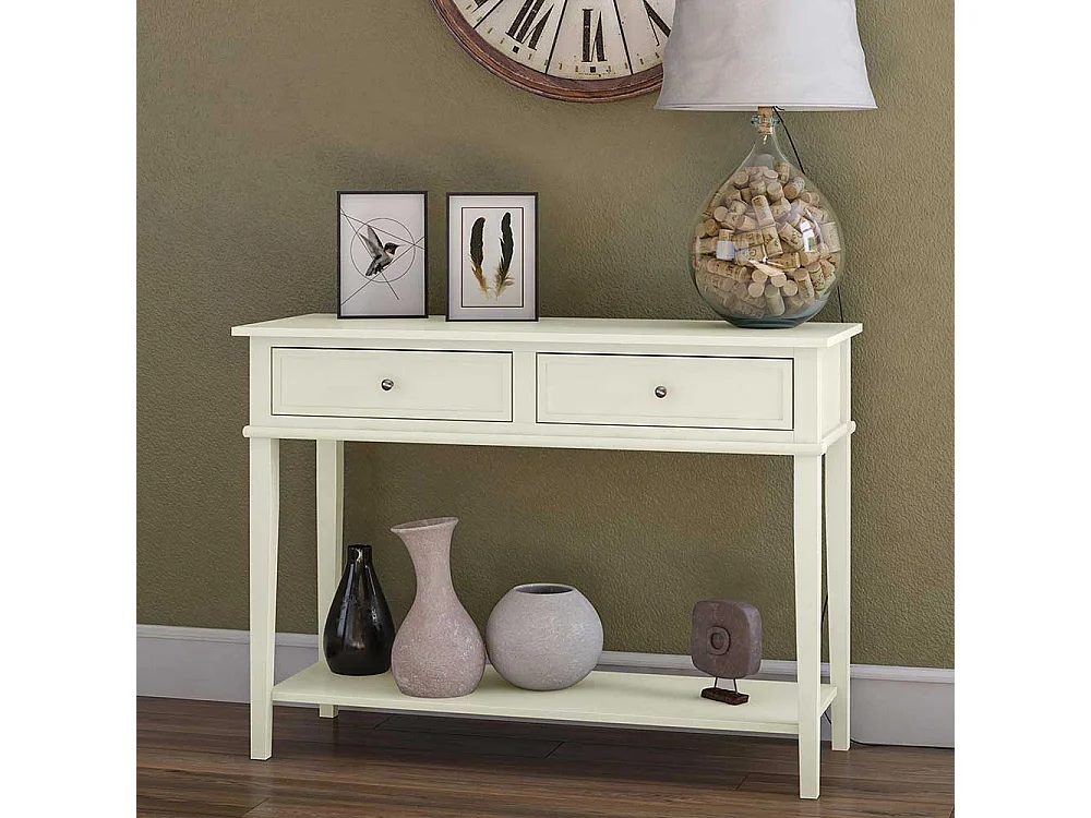 Landhaus Konsolen Tisch in Cremefarben zwei Schubladen