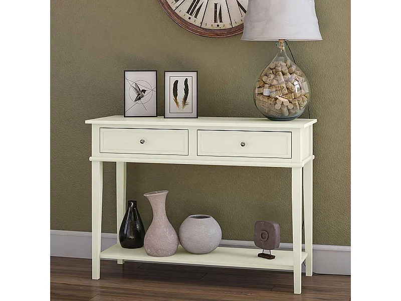 Landhaus Konsolen Tisch in Cremefarben zwei Schubladen
