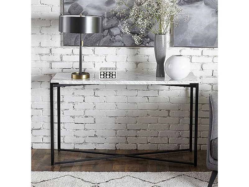 Marmor Konsolentisch in Weiß Bügelgestell aus Metall