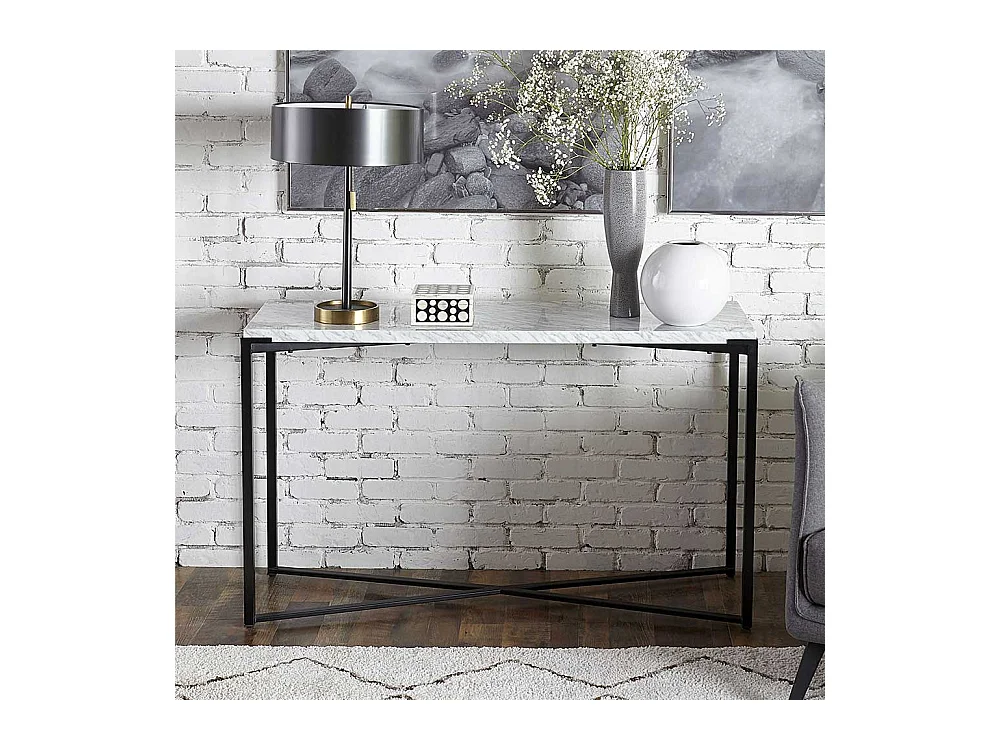 Marmor Konsolentisch in Weiß Bügelgestell aus Metall