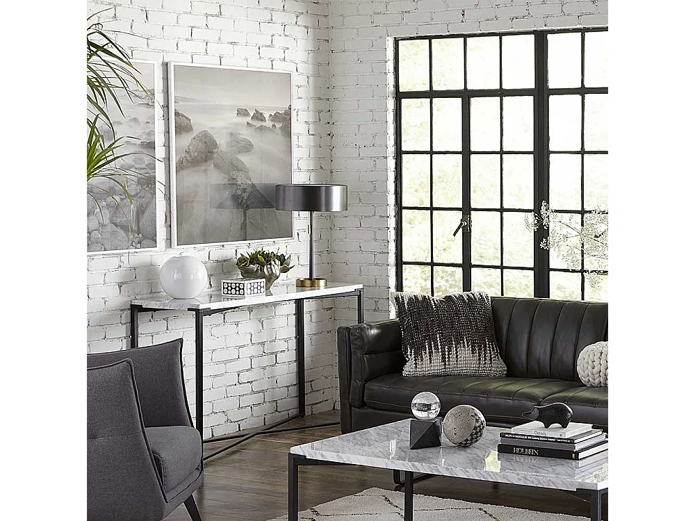 Marmor Konsolentisch in Weiß Bügelgestell aus Metall