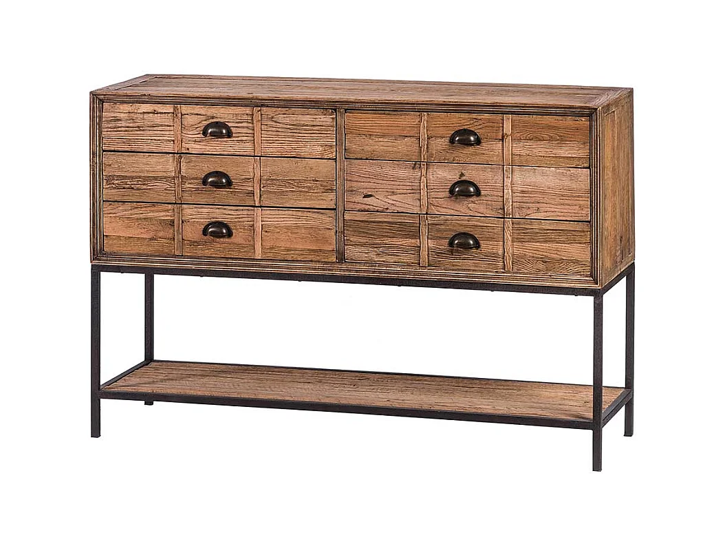 Konsolentisch aus Eiche antik Recyclingholz sechs Schubladen