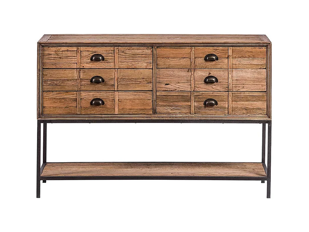 Konsolentisch aus Eiche antik Recyclingholz sechs Schubladen