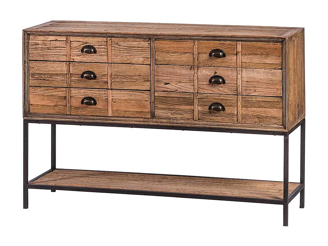 Konsolentisch aus Eiche antik Recyclingholz sechs Schubladen