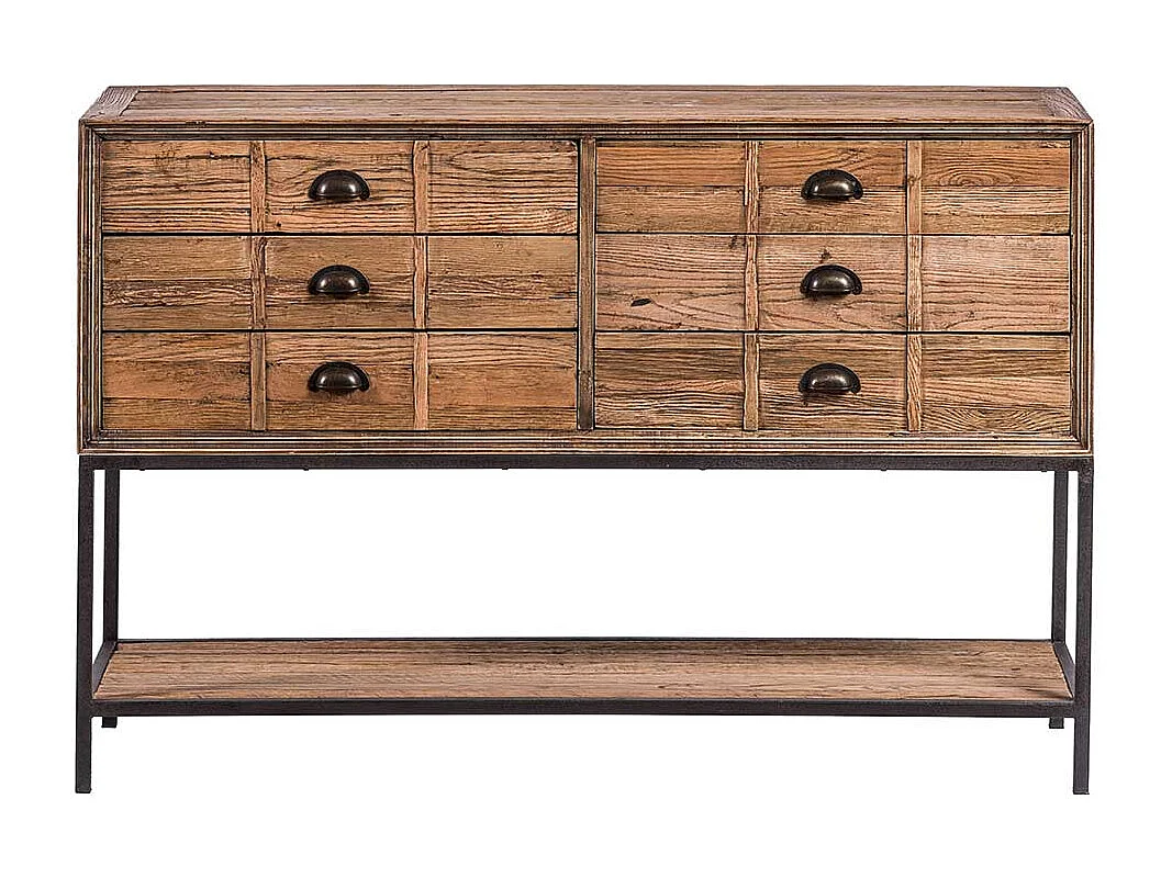 Konsolentisch aus Eiche antik Recyclingholz sechs Schubladen