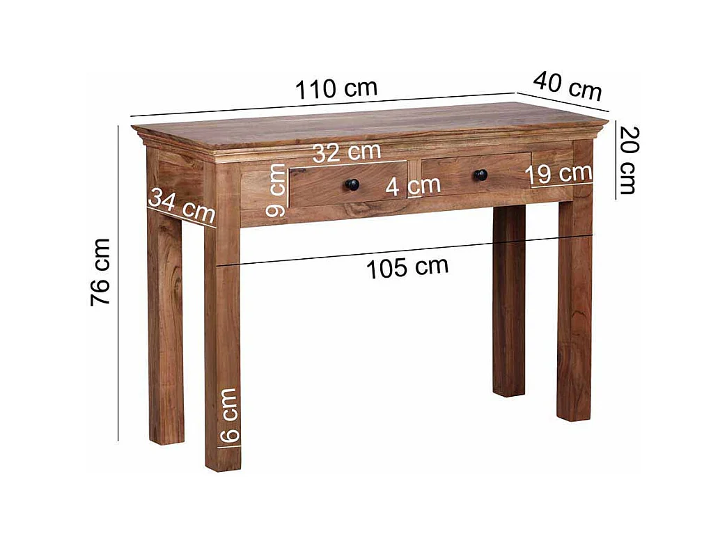 Konsolentisch aus Akazie Massivholz mit Schubladen