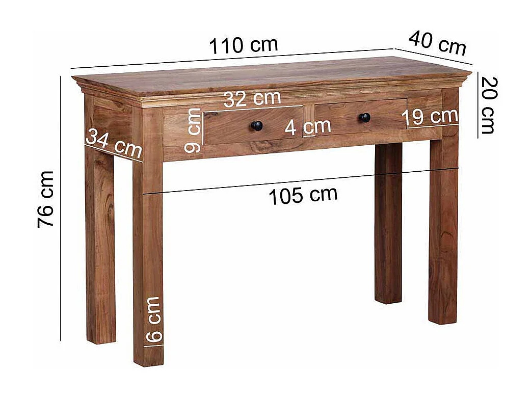 Konsolentisch aus Akazie Massivholz mit Schubladen
