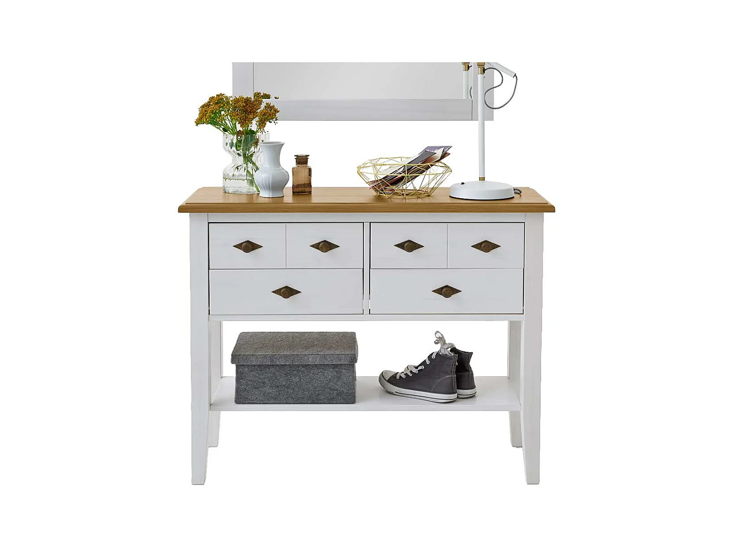 Landhaus Kommoden Tisch in Weiß Kiefer teilmassiv