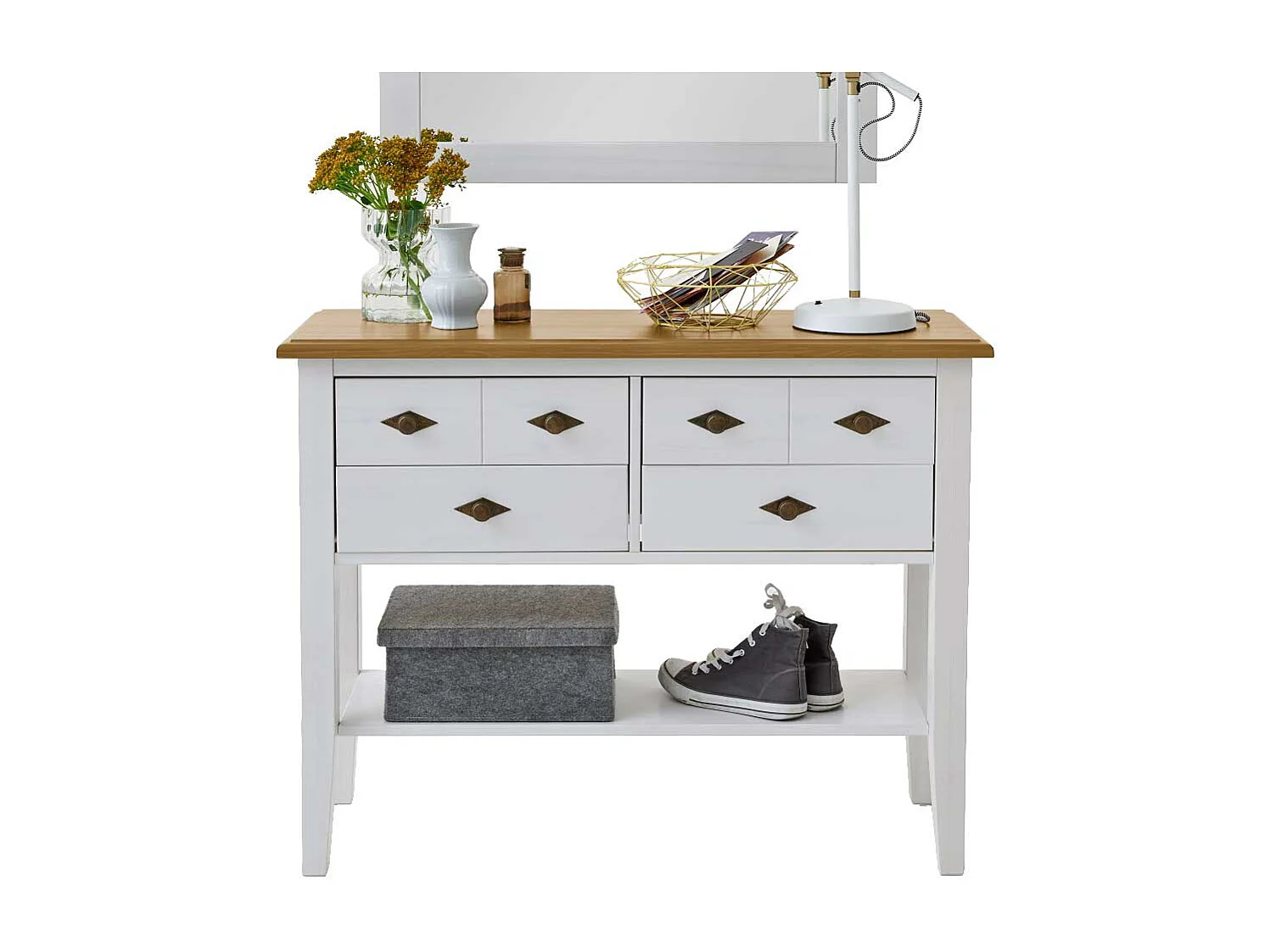 Landhaus Kommoden Tisch in Weiß Kiefer teilmassiv