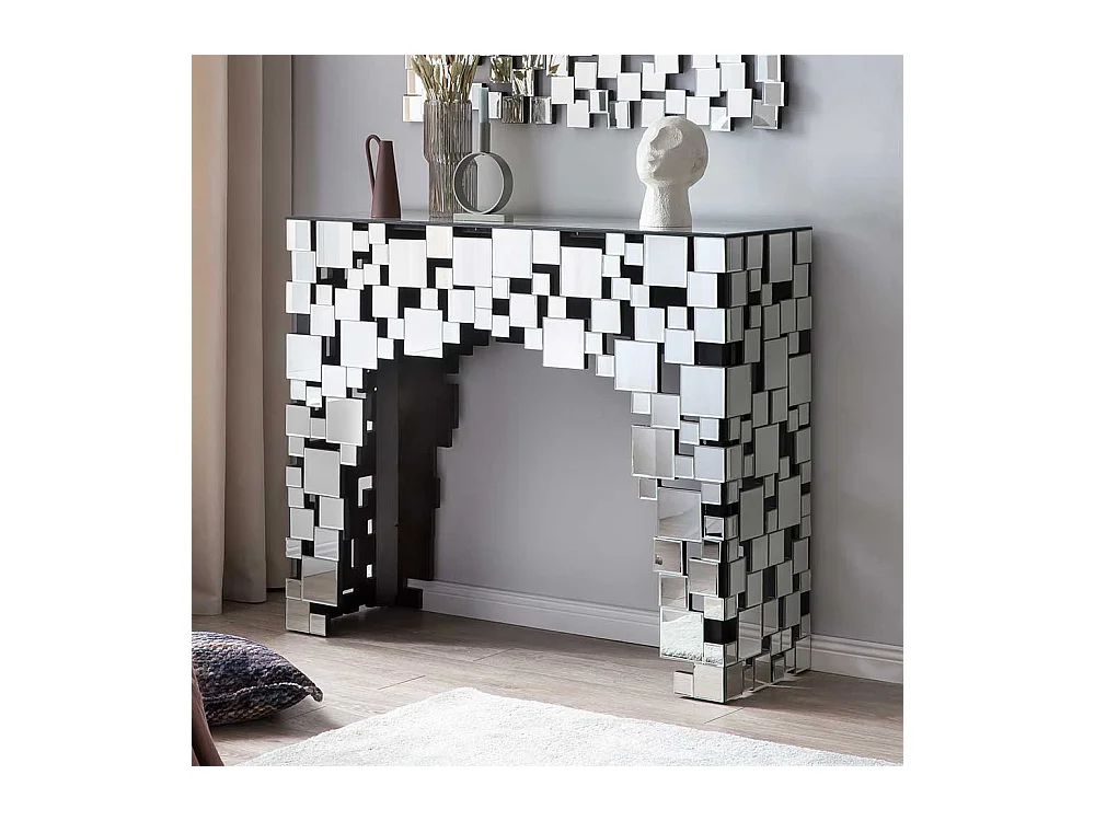 Spiegel Design Tisch mit Wangen Gestell Glasplatte