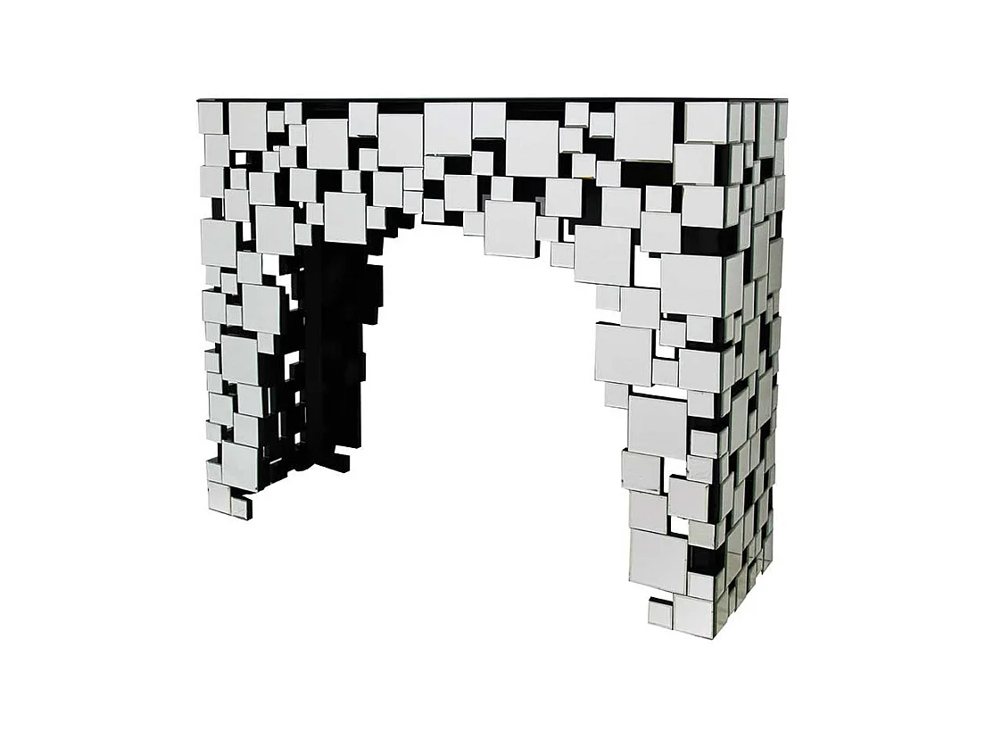 Spiegel Design Tisch mit Wangen Gestell Glasplatte