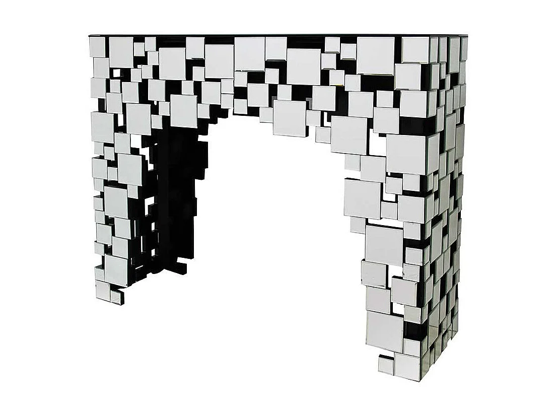 Spiegel Design Tisch mit Wangen Gestell Glasplatte