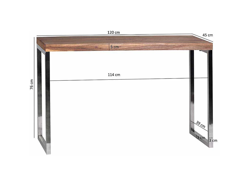 Design Konsolentisch aus Akazie Massivholz Metall verchromt