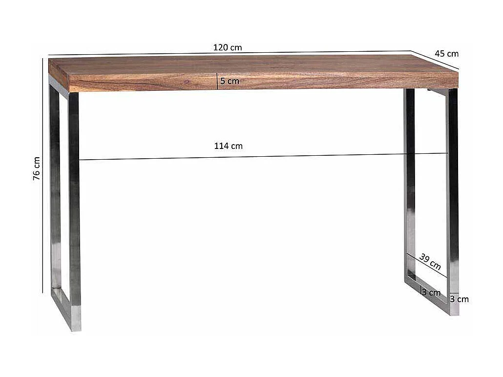 Design Konsolentisch aus Akazie Massivholz Metall verchromt