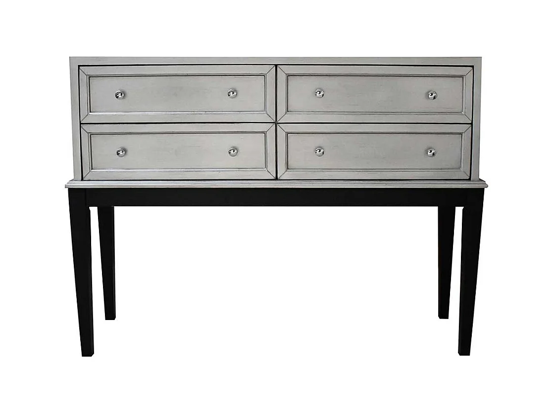 Retro Konsolentisch in Altsilberfarben und Schwarz vier Schubladen