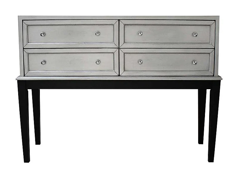 Retro Konsolentisch in Altsilberfarben und Schwarz vier Schubladen