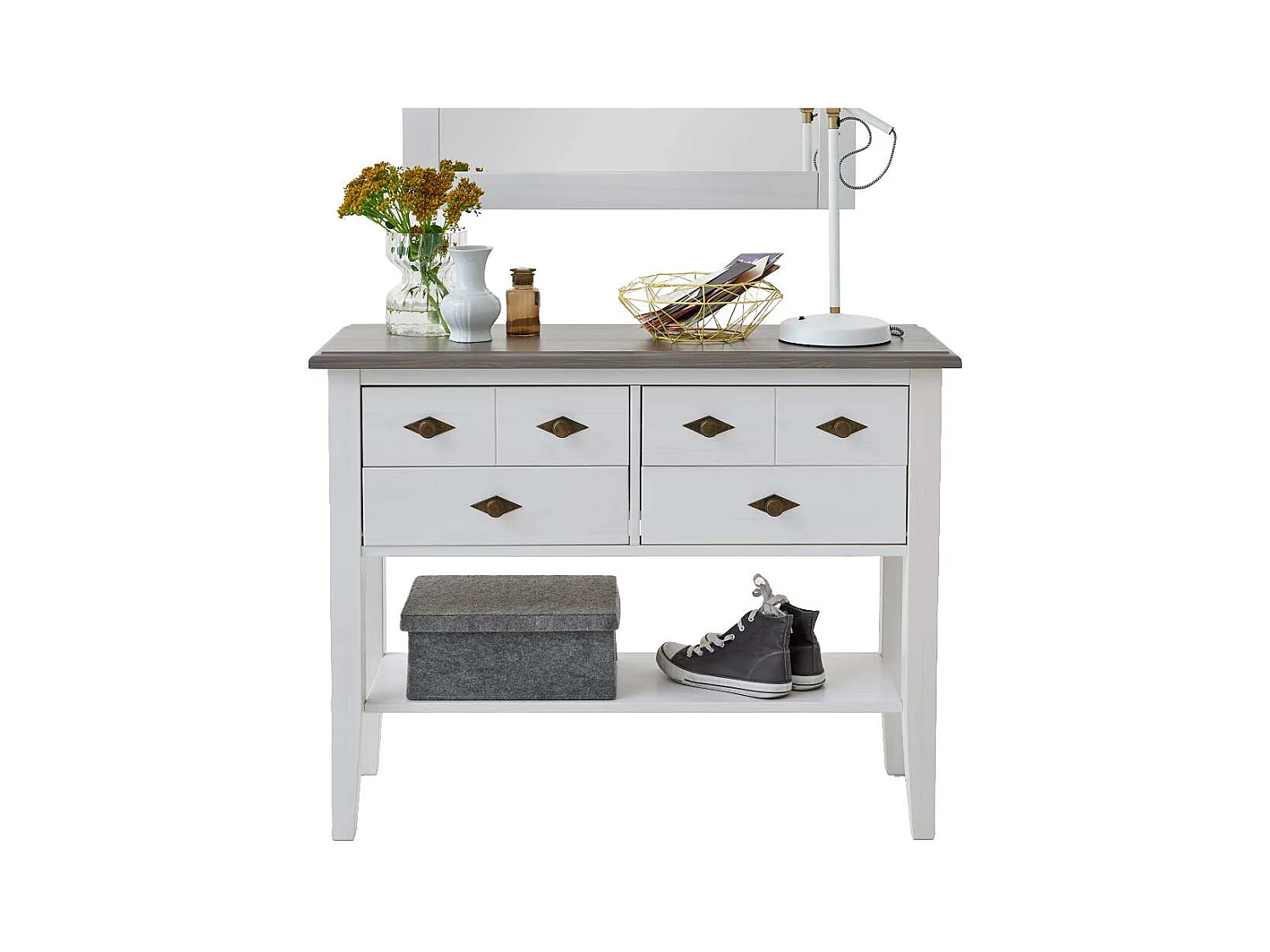Tischkommode in Weiß Grau Landhaus
