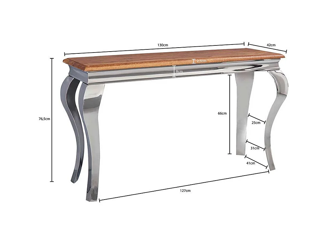 Konsolen Tisch aus Sheesham Massivholz Edelstahl in Silberfarben