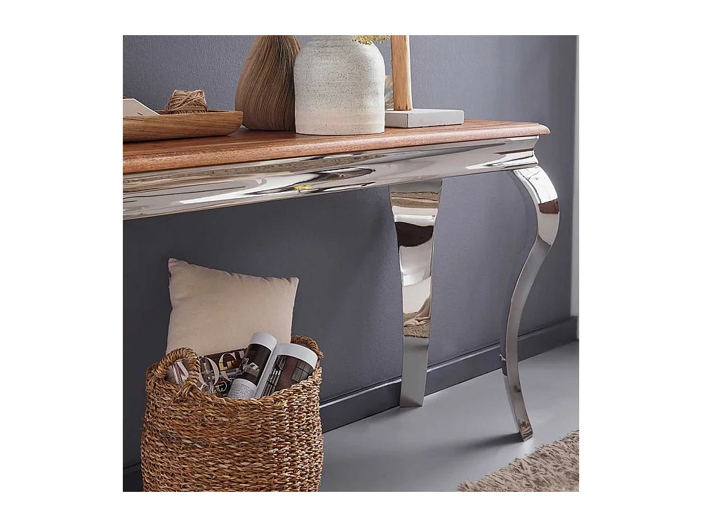 Konsolen Tisch aus Sheesham Massivholz Edelstahl in Silberfarben