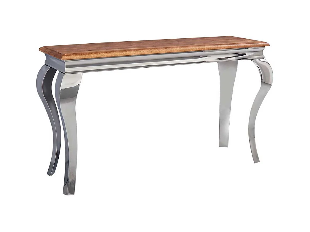 Konsolen Tisch aus Sheesham Massivholz Edelstahl in Silberfarben