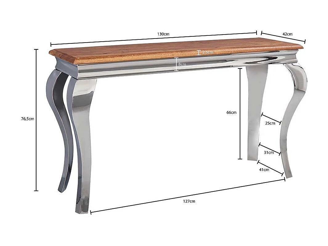 Konsolen Tisch aus Sheesham Massivholz Edelstahl in Silberfarben