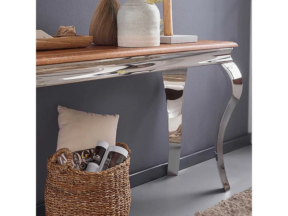Konsolen Tisch aus Sheesham Massivholz Edelstahl in Silberfarben