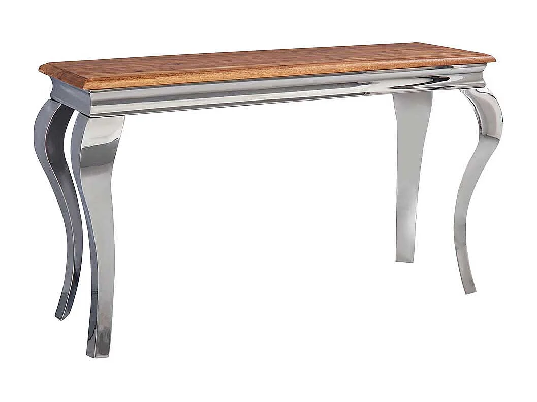 Konsolen Tisch aus Sheesham Massivholz Edelstahl in Silberfarben