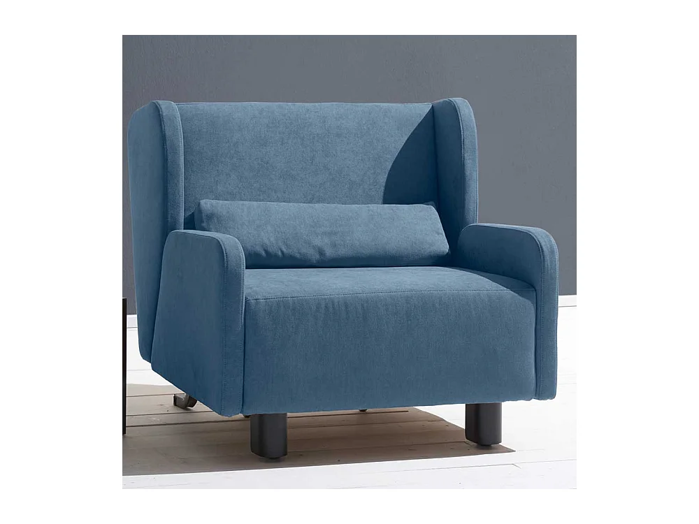 Ohrenbackensessel in Blau Microvelour Schlaffunktion