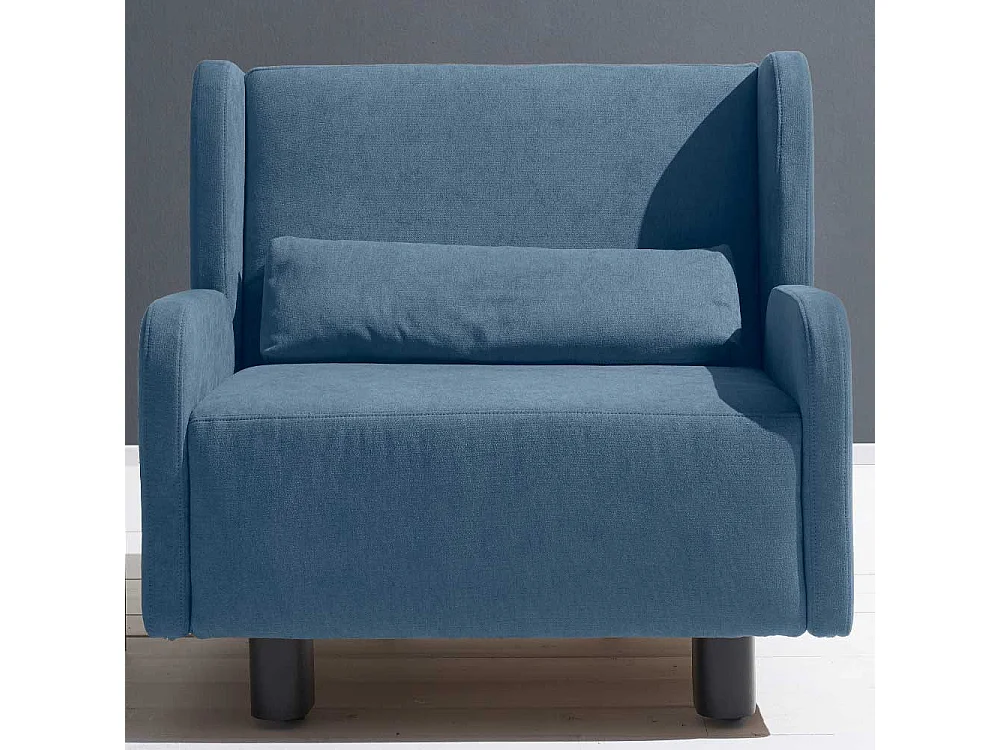 Ohrenbackensessel in Blau Microvelour Schlaffunktion