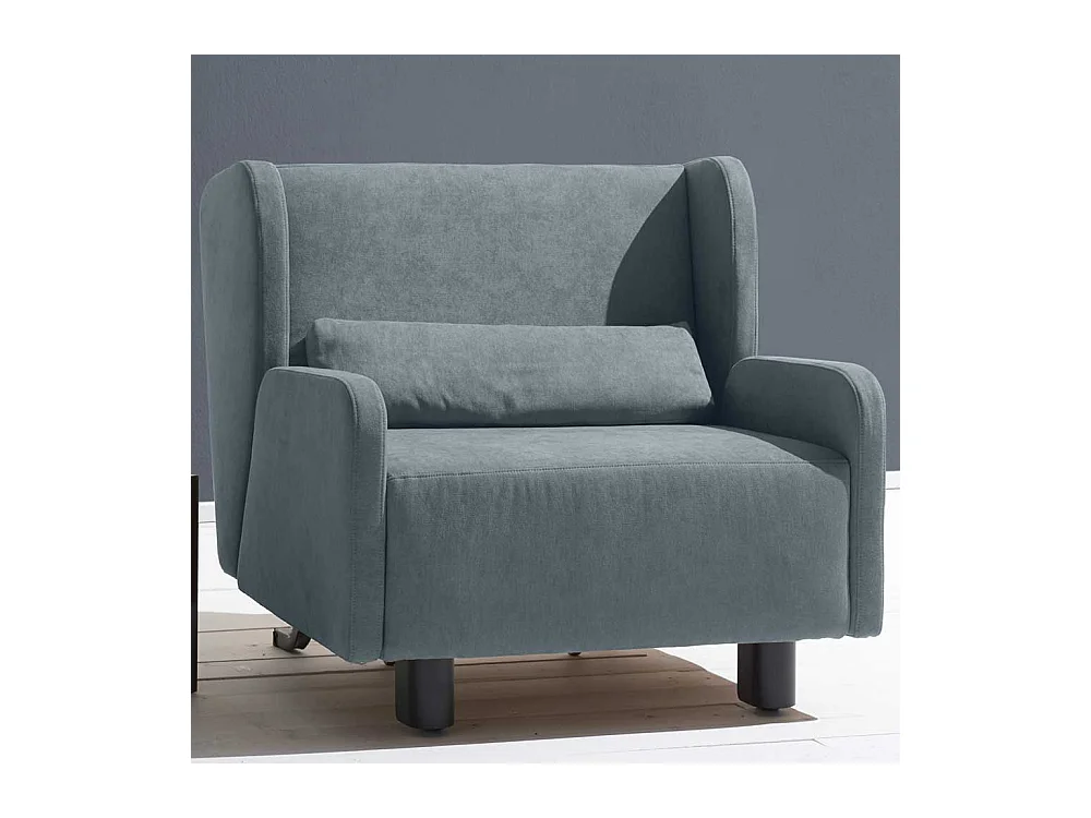 Ohrensessel in Hellblau Microvelour Schlaffunktion