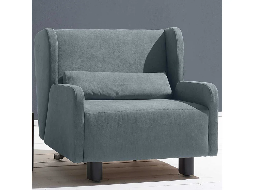 Ohrensessel in Hellblau Microvelour Schlaffunktion