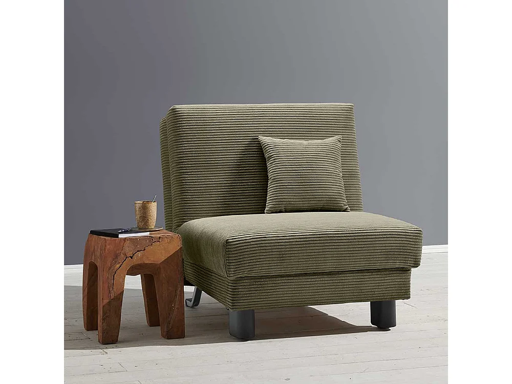 Schlafsessel Cord grün in modernem Design 85 cm breit