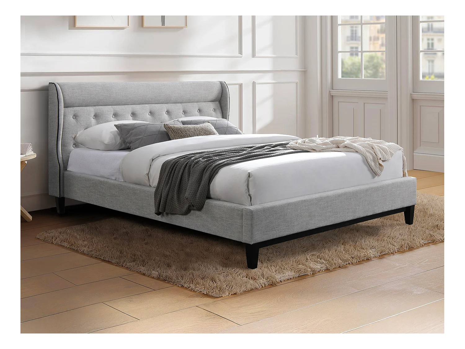 Bett 160 x 200 cm + Matratze - Grau - MARSDENIO