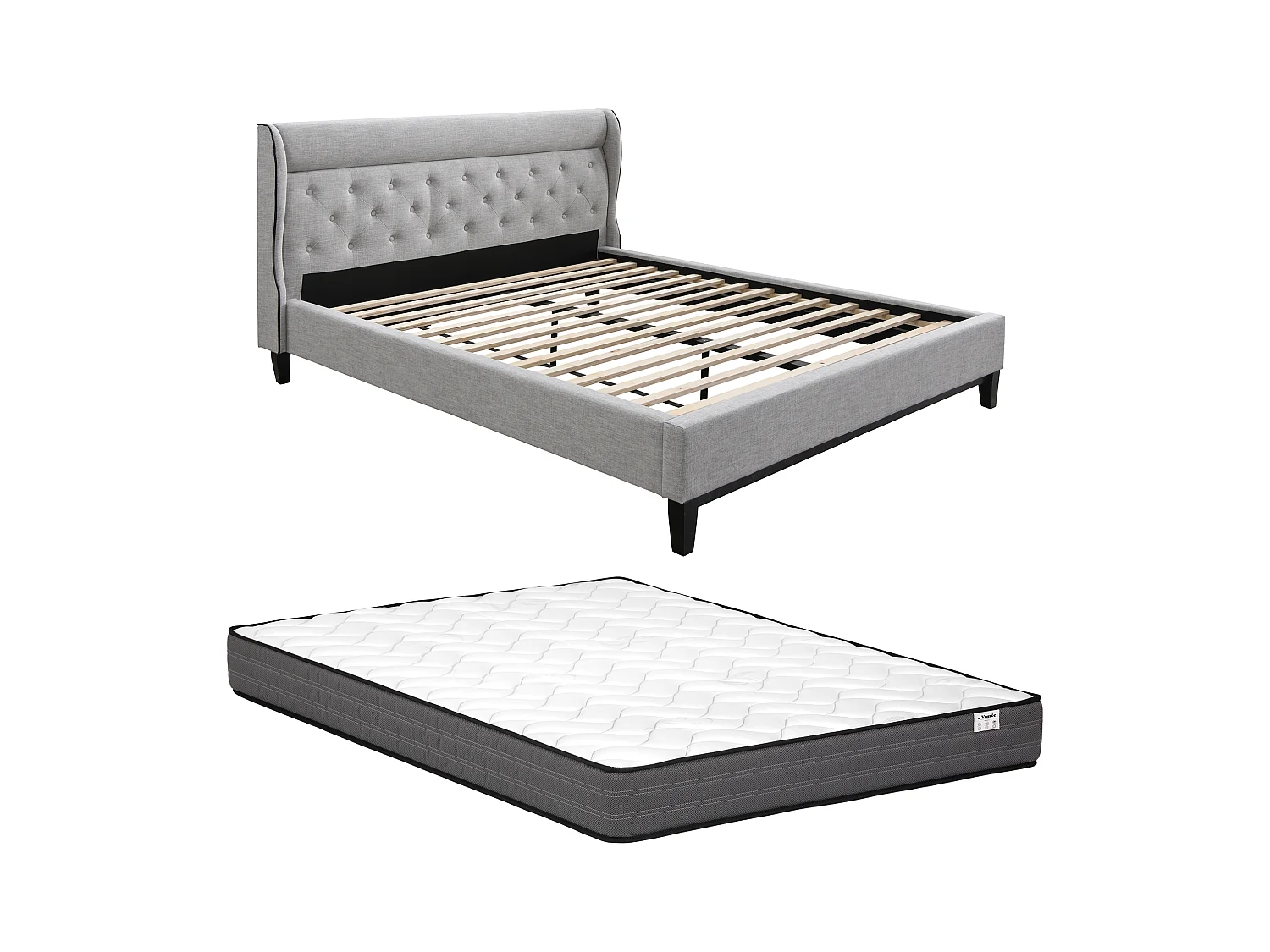 Bett 160 x 200 cm + Matratze - Grau - MARSDENIO