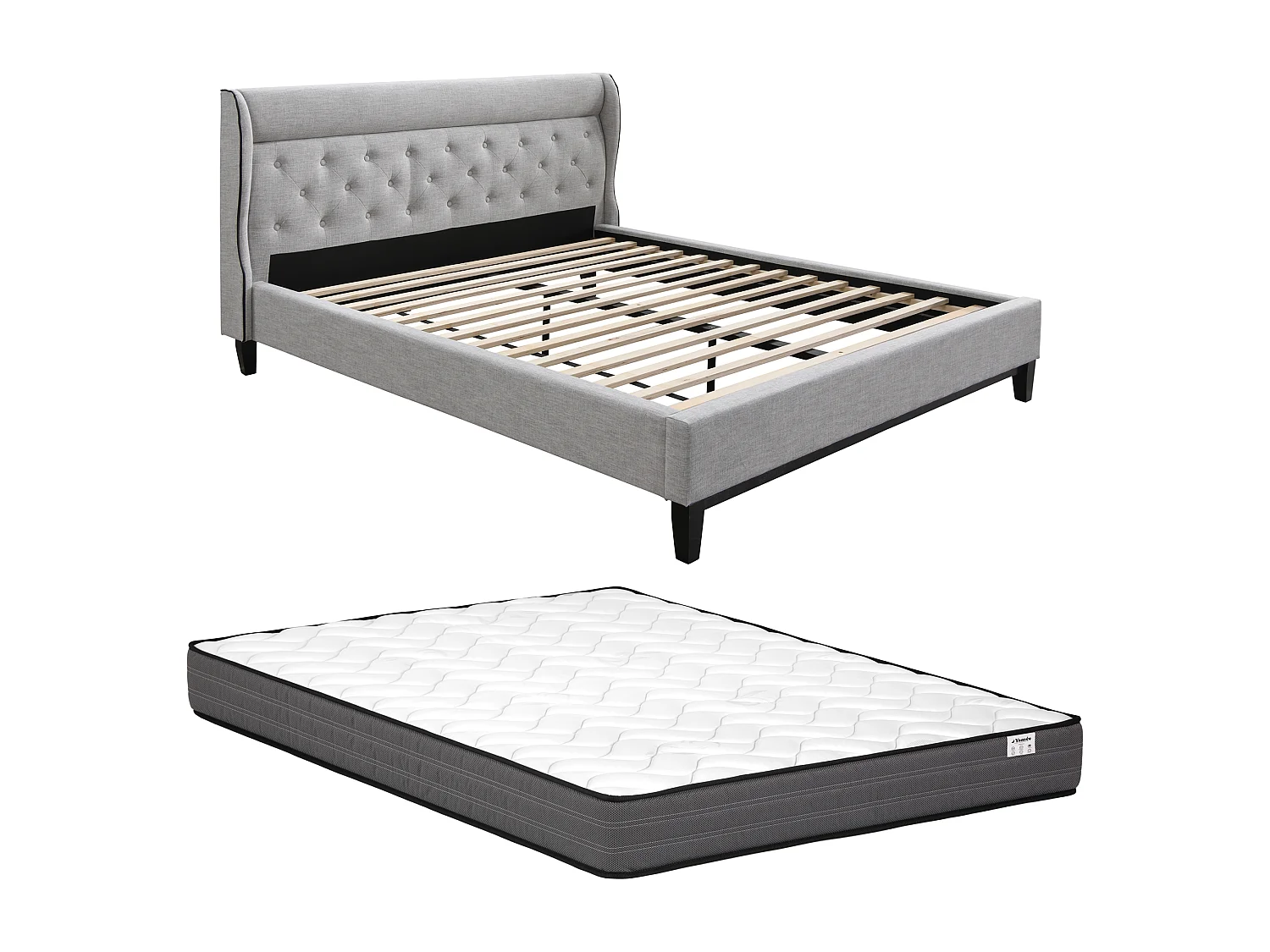 Lit 160 x 200 cm - Gris + Matelas - MARSDENIO