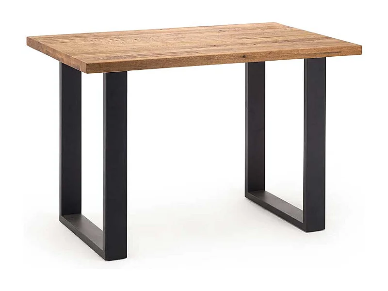 Tresentisch aus Wildeiche Massivholz Stahl Bügelgestell