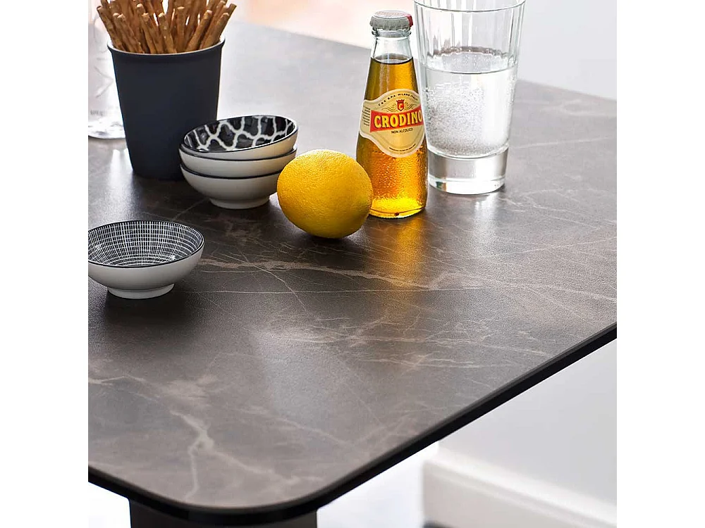 Küchenbartisch mit Keramik Glasplatte Braun Grau