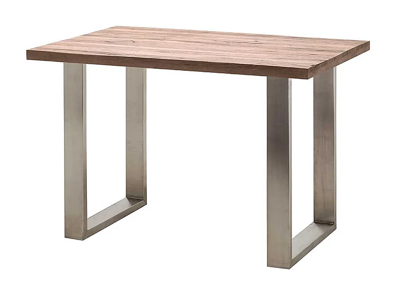 Massivholztisch in Eiche gekälkt Edelstahl Bügelgestell