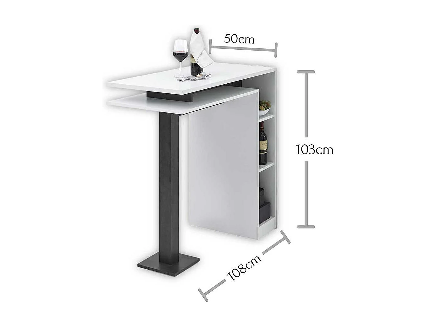 Bartisch modern in Weiß und Beton Optik dunkelgrau 103 cm hoch