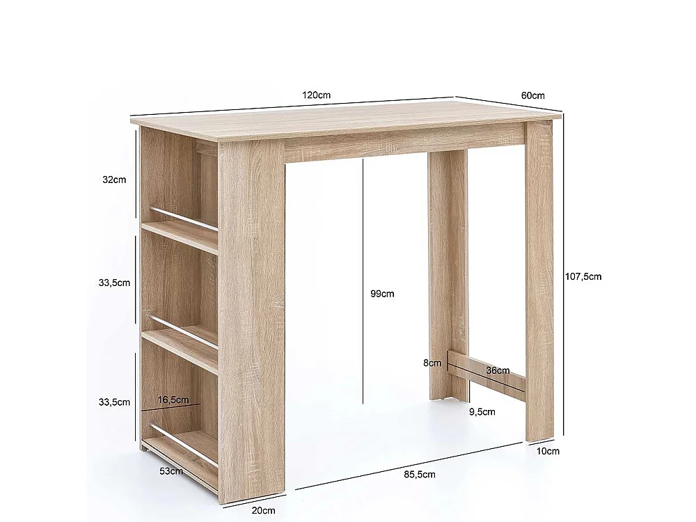 Tresentisch Küche in Sonoma-Eiche Holzoptik 108 cm hoch