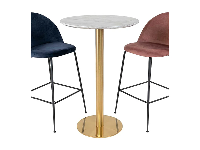 Runder Bartisch in Weiß Hellgrau Messingfarben 105 cm hoch